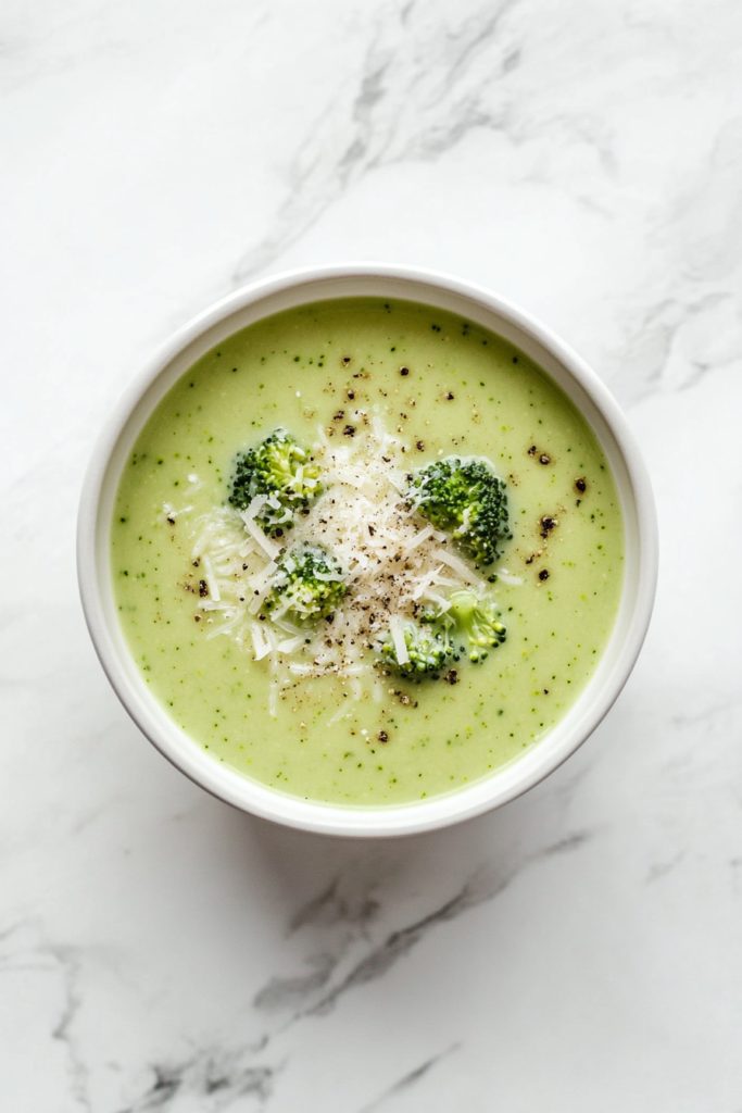 This image shows a delicious bowl of slow cooker broccoli cheese soup, garnished with shredded cheese and pieces of broccoli, offering a rich and creamy texture in a comforting white bowl.