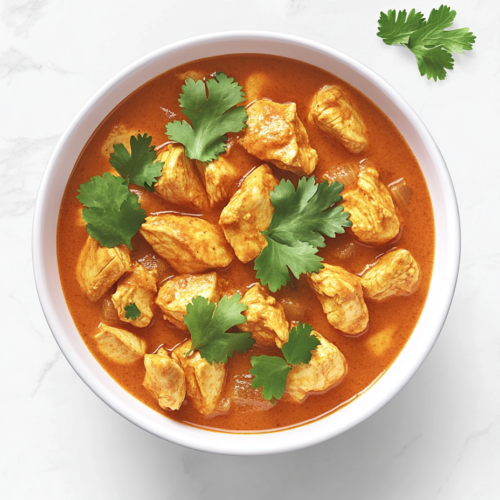 This image shows Keto Chicken Tikka Masala garnished with cilantro