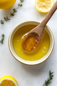 This image shows butter melting in a saucepan over low heat.