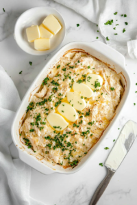 This image shows the chicken and rice casserole baking in the oven, with the cheese melting and the top turning golden brown.