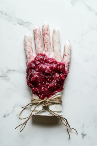 peeling-off-the-latex-glove-from-a-fully-frozen-red-gelatin-hand-for-the-witches-brew-punch