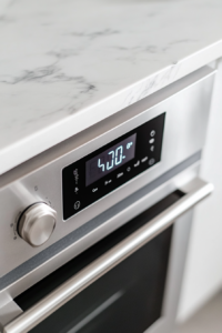 This image shows an oven being preheated, preparing for roasting potatoes and kielbasa to golden perfection
